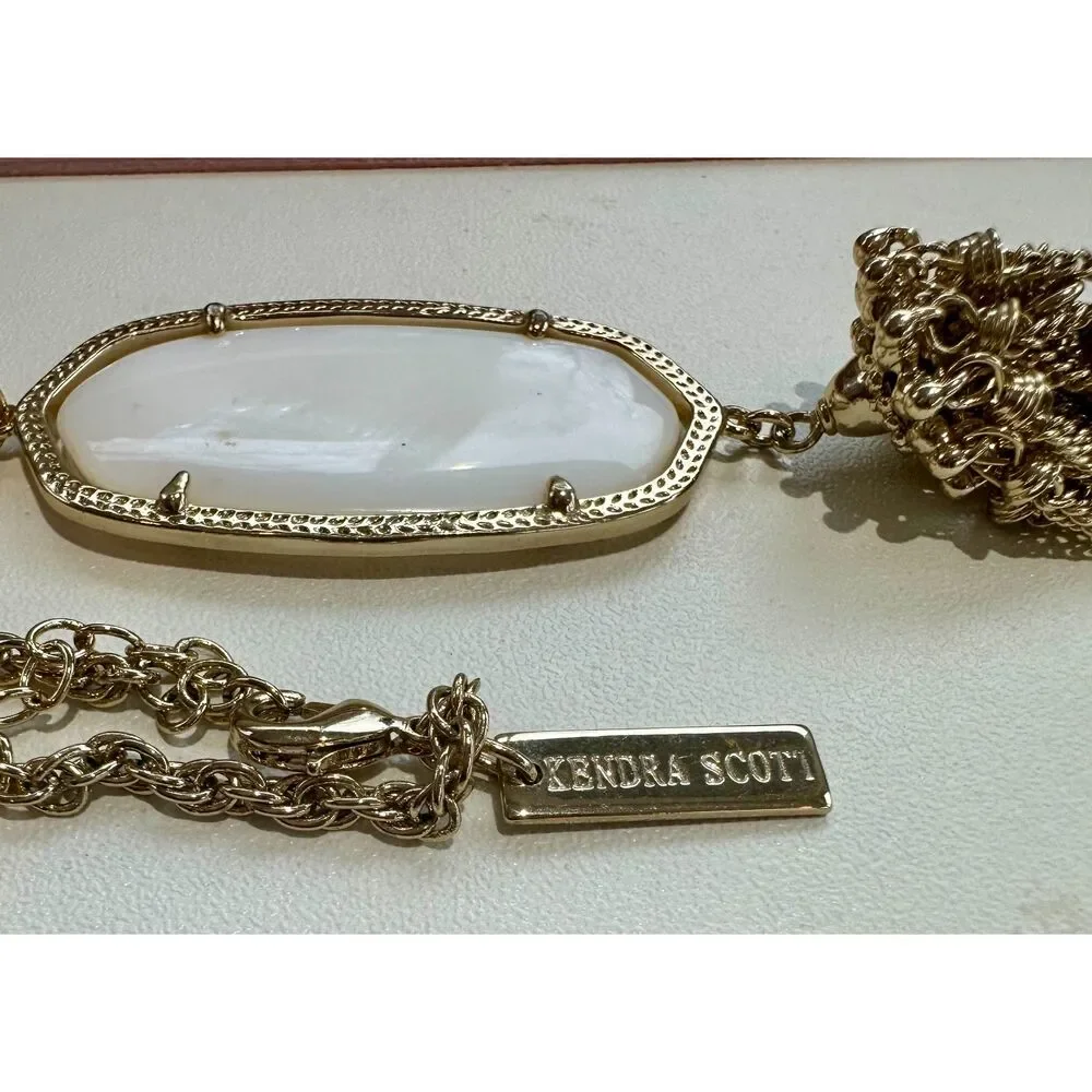 NWOT Kendra Scott Rayne Mother of Pearl Gold Tassel Pendant Necklace